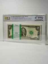 2013 $2 Two Dollar Boston Graded Full Pack Fancy Serial 100 Notes PCGS GEM 67PPQ