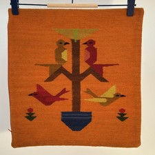 Vintage Zapotec Wool Pillow Cover Handwoven Bird Tree of Life Pillowcase Orange