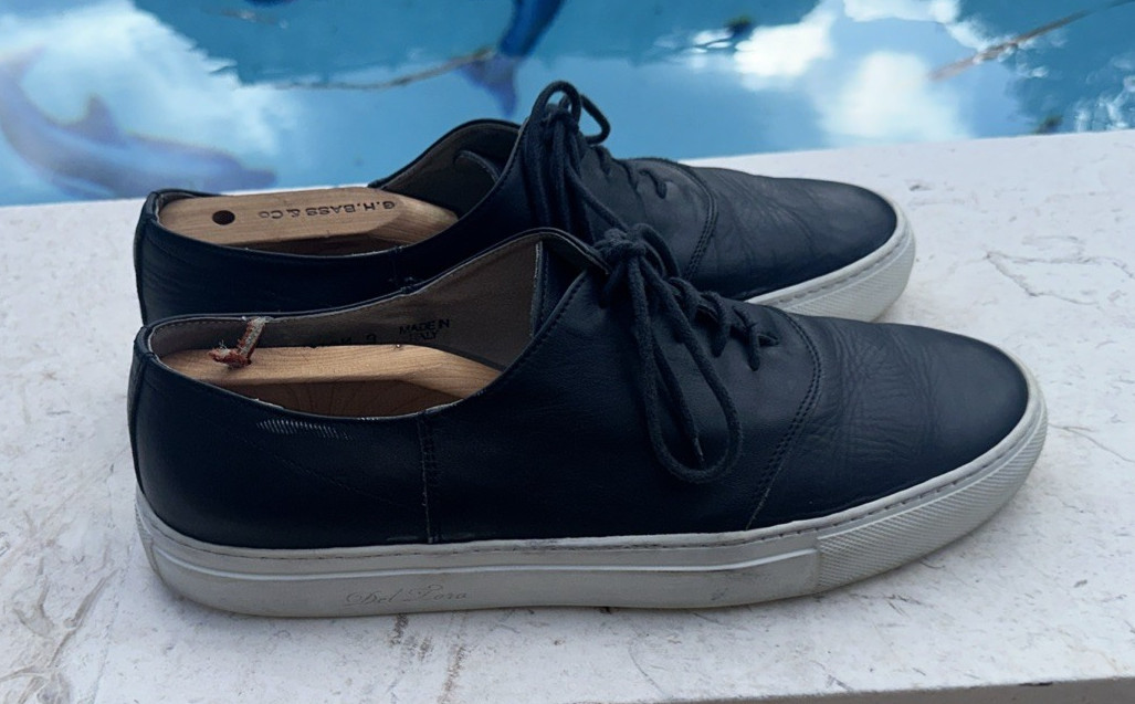 Del Toro Blue Leather Rubber Sole Lace Up Low Top Sneakers Sz 9 Made In Italy