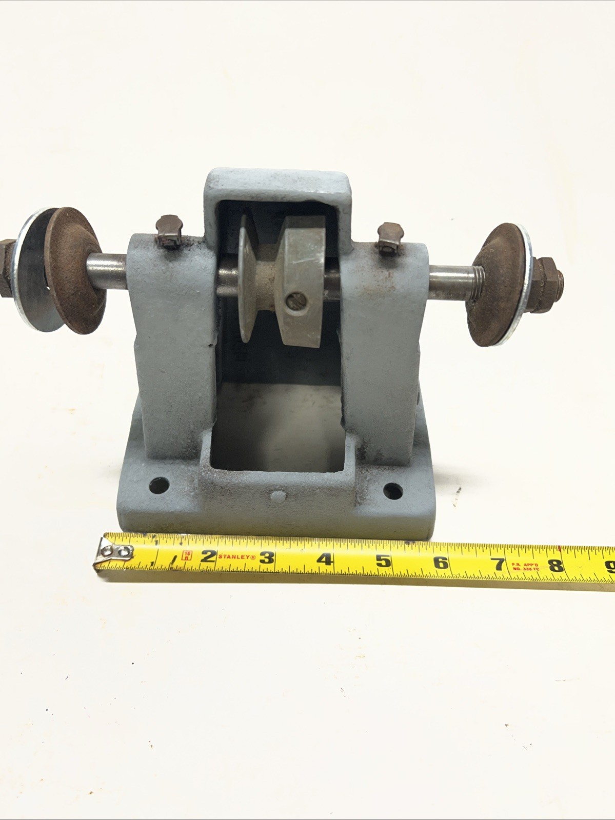 Vintage Cast-Iron Bench Grinder, Belt-Drive, 1/2" Dual-Arbor