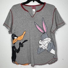 Looney Tunes Bugs Bunny Daffy Duck Sleep Shirt Women s Medium Gray Cap Sleeve