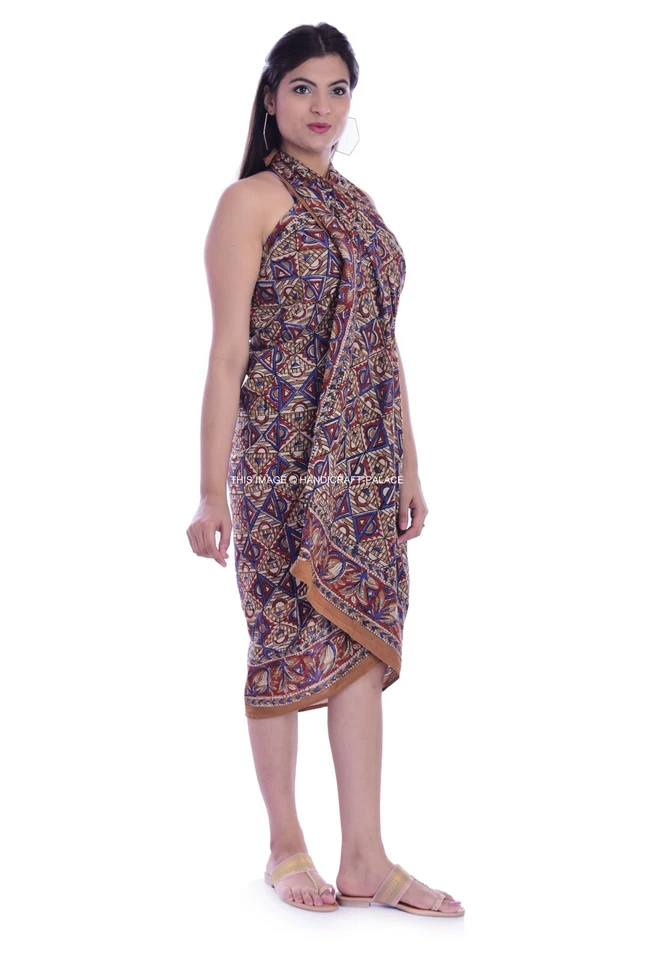 Baumwolle Sarong Hand Blockaufdruck Boho Chic Strandkleid Hell Sommer Wickeltuch - Bild 3 von 4