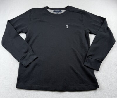 US Polo Assn Waffle Knit Black Thermal Long Sleeve Shirt Mens