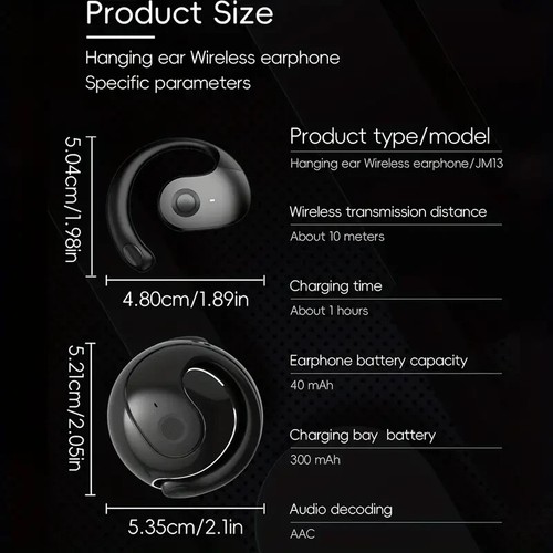 Czarne bezprzewodowe słuchawki douszne Bass Stereo Sound Otwarte ucho HD Voice Inteligentna redukcja szumów - Zdjęcie 4 z 9