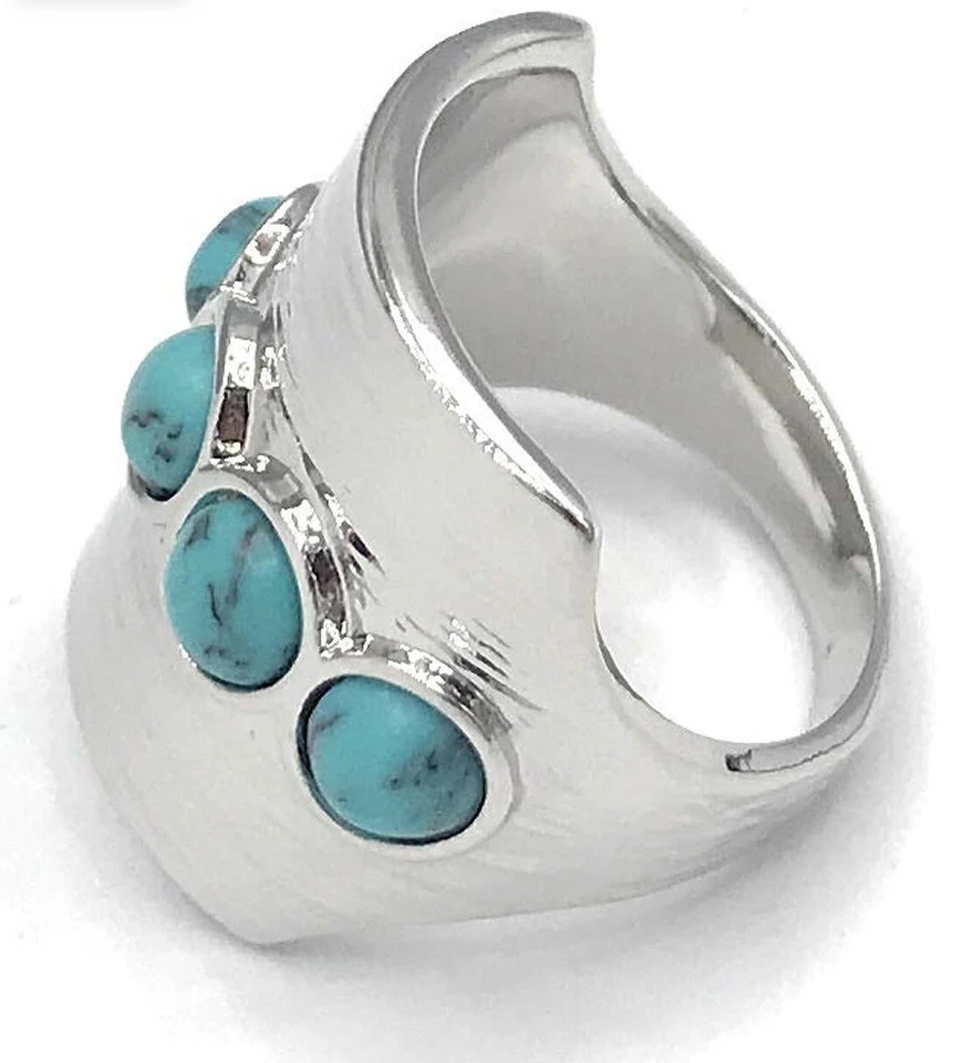 Lia Sophia "Puddle Jumper" Genuine Turquoise Stones Silver Tone Ring Size 5 - Image 3 of 3