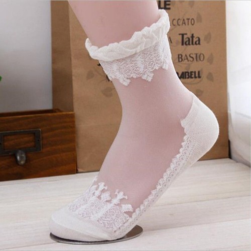Mujer Calcetines Finos Transparente Cristal Seda Encaje Elástico Dulce Vestido.↑ - Imagen 17 de 17