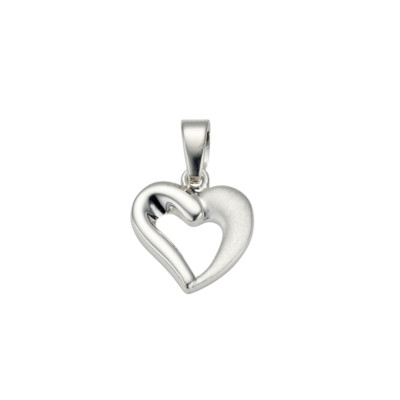CEM Pendant Heart for Chain and Bracelet Polished Frosted Rhodium Plated 925/- Silver
