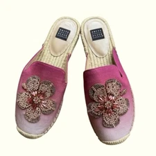 White House Black Market Pink Ombre Jewelled Espadrille Mules Slides Retail $135