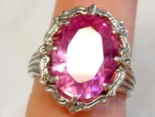 12ct Pink Lab Sapphire Size 10.5 Ring 925 Sterling Silver Filigree USA Made