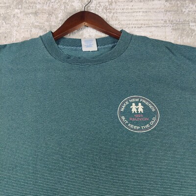VTG Make New Friends But Keep Old T-Shirt Adult XL Green Reunion USA 90s Tee