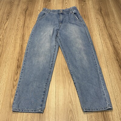 Forever 21 Blue Paper Bag Elastic Waist High Rise Jeans Womens Size Large 