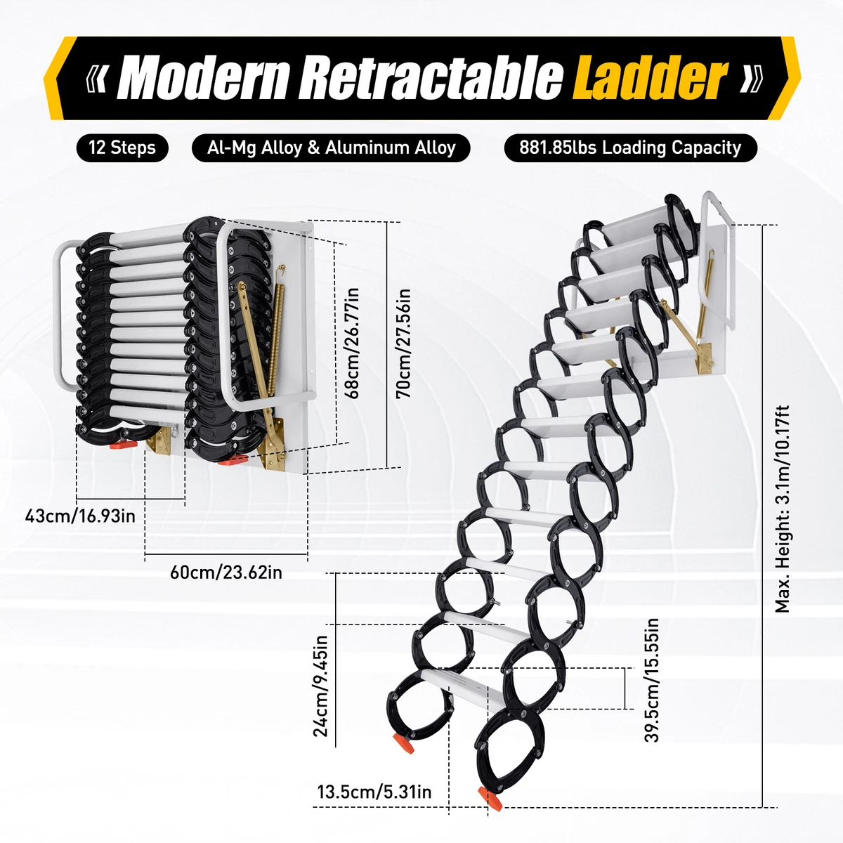 Wall mounted folding ladder loft stairs outlet