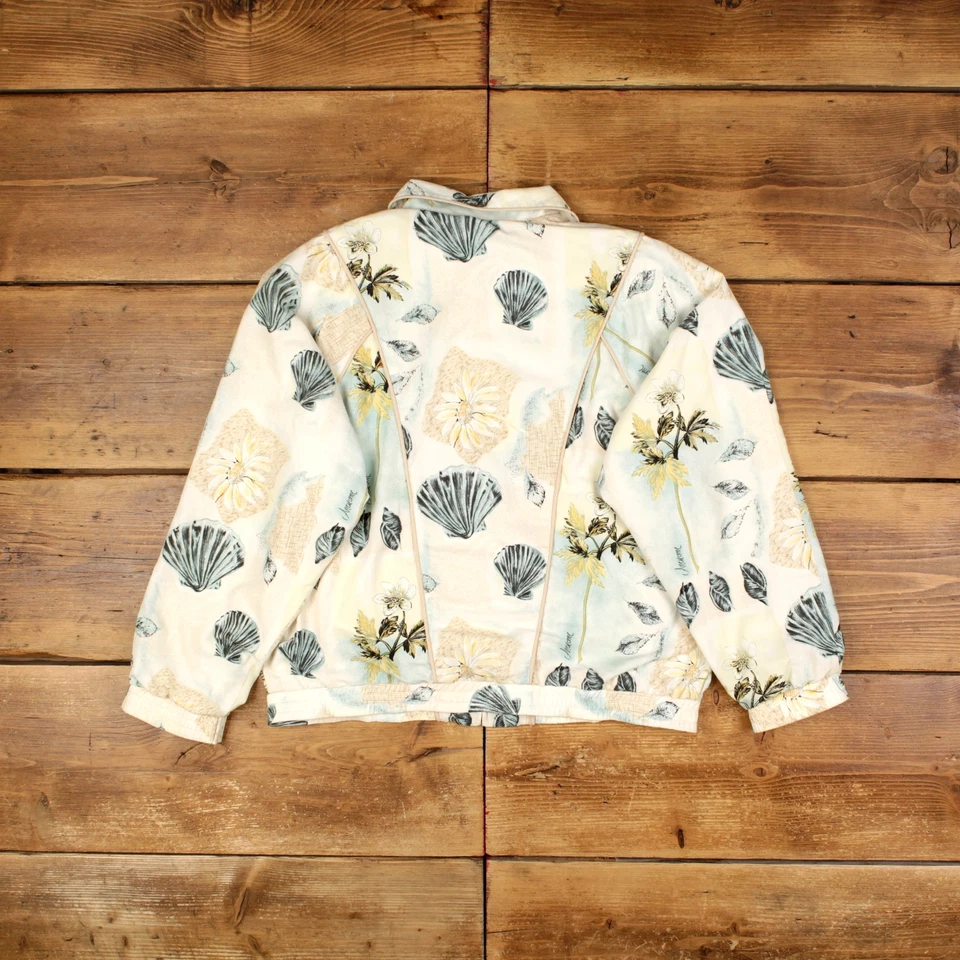 Chaqueta cortavientos vintage Oleg Cassini S Shell floral blanca para mujer Foto 2 de 4
