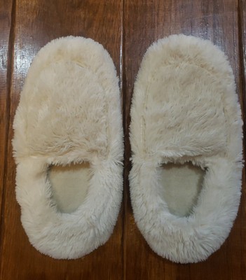 Warmies Super Soft Fluffy Furry 9/10? Microwaveable Warming Slippers Beads Ivory