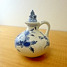Delft Blauw Erven Lucas Bols Bulbous Handled Jug, Windmill/Flowers w/ Stopper