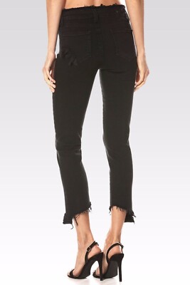 PAIGE Julia Raw Waist Frayed Angle Hem Cropped Jeans Womens 26