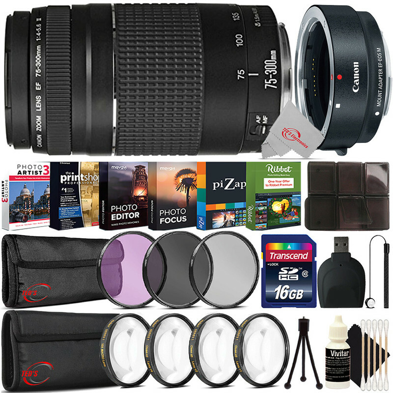 Canon Ef 75 300mm Iii Lens Ef Eos M Adapter 16gb Accessory Kit Ebay
