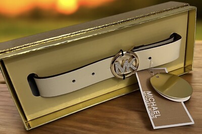 NWT - Michael Kors light Cream 25MM Pave Logo Belt In Box Women’s Size L/XL Michael Kors Belt LT CREAM 25MM PAVE LOGO IN BOX Size L/XL  main image 3