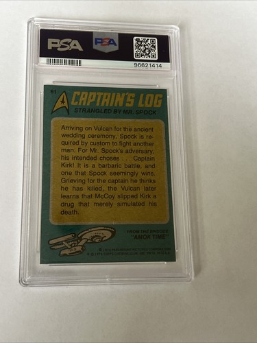 1976 Topps STAR TREK trading card #61 strangled by Mr. SPOCK TOS Graded PSA 7 - Picture 3 of 3