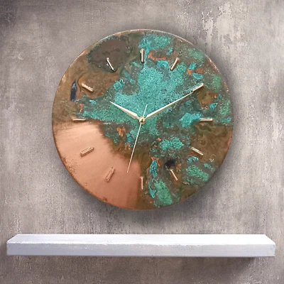 Art Deco Mid Century Modern Farmhouse Patina Metal Copper Wall Clock Wall Decor - Image 1 of 4
