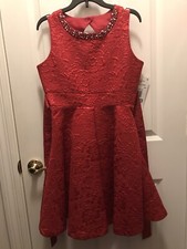 New Rare Editions Girls Size 16 Sleeveless Red Dress With Jewels Trim Neckline