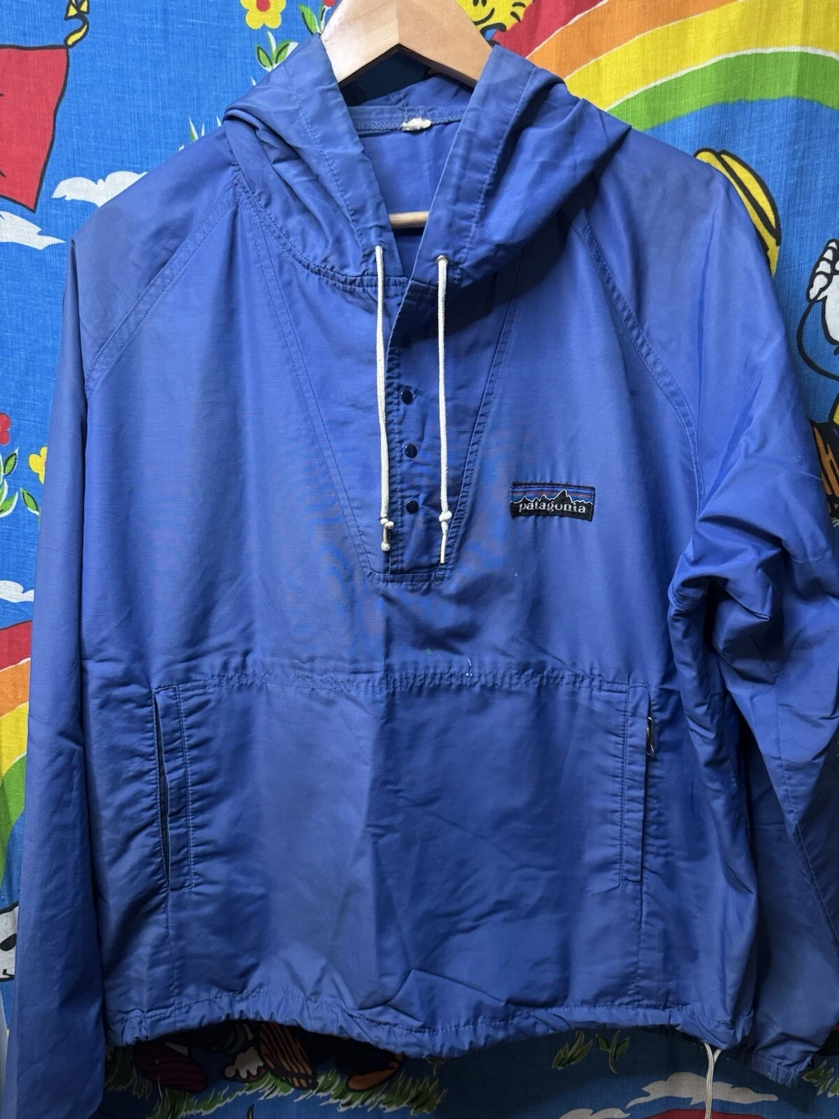 Vtg 1980s Patagonia Rafting Anorak Shell Jacket Blue Coat Hooded Windbreaker M