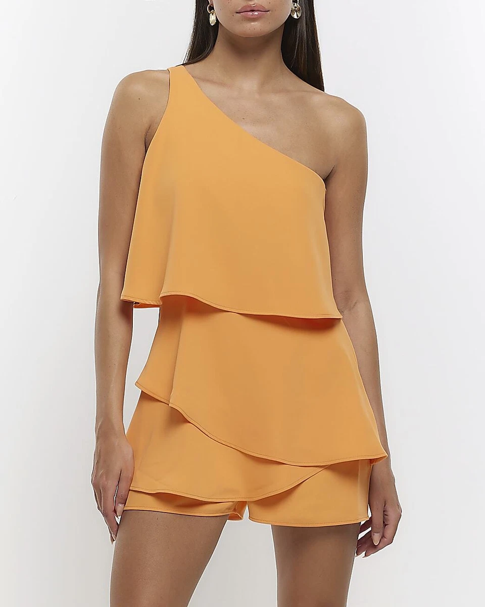 River Island Womens Orange Crepe Playsuit Size 12 eBay