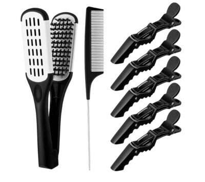 Honeydak Hair Straightening, 5 Pieces Alligator Hair Clips, Pin Rat Tail Comb