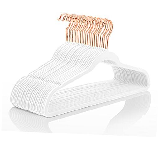 Premium Velvet Hangers (50 Pack) Heavy Duty - Non Slip 50-Pack White/Rose Gold-image