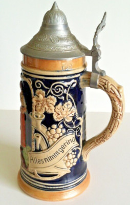 Vintage Beer Stein Marzi & Remy Pewter Lid #2451 Germany 1879