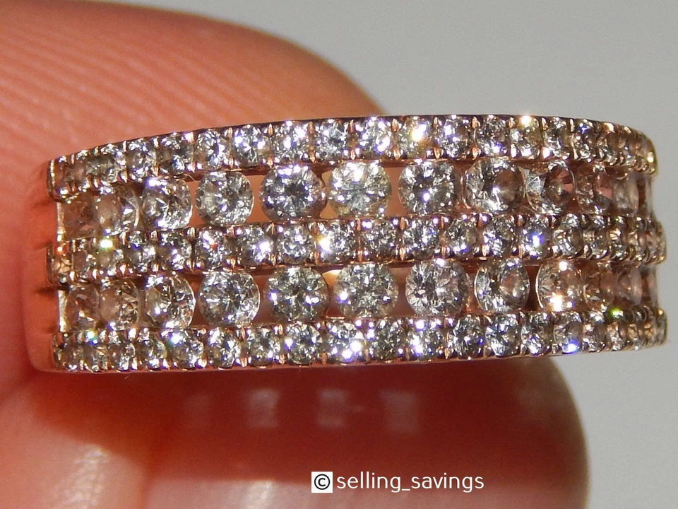 JUEGO DE CANAL DE DIAMANTES LEVIANO 1,00 TCW ORO ROSA 14K ANILLO BANDA ANCHA 8 MM TAMAÑO 6,5 Foto 2 de 4