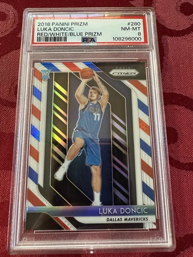 2018 PANINI PRIZM RED/WHITE/BLUE PRIZM #280 LUKA DONCIC ROOKIE RC PSA 8