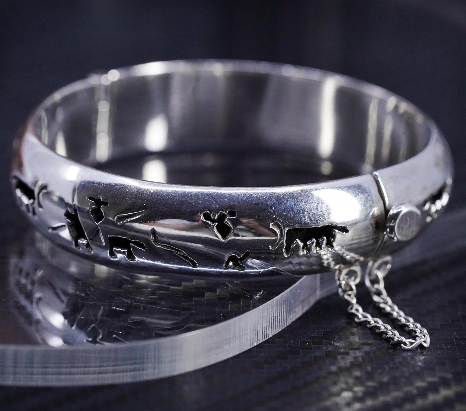 6”, Sterling Silver Southwestern Hinged Bangle Br… - image 1