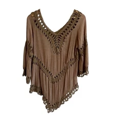 Active USA Womens Boho Crochet Coverup Top Size M/L Hippie Beach 70s Festival