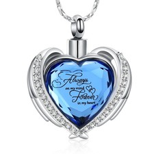 Cremation Jewelry for Ashes Pendant - Crystal Heart Urn Necklace  Engraved
