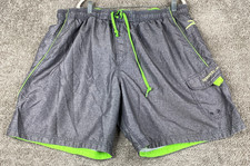 Speedo Swim Trunks Men's XXL Gray Green Elastic Waist Drawstring Mesh Lined