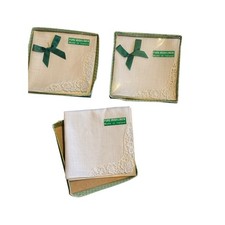 VTG Irish Linen Small Handkerchief 3 Made in Ireland Original Box READ