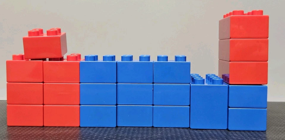 22 Vintage Lego Duplo Bricks Red And Blue (16) 2x2, (5) 2x4 And 1 Bridge - Image 2 of 4