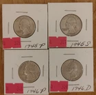 US Silver 40%  lot of 4 washington silver quarters 2-1945, 2-1946