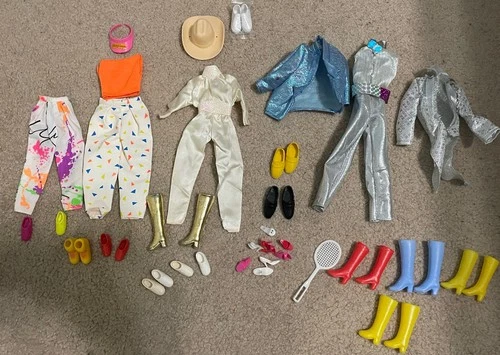 Vintage Lot Barbie & Ken Clothes 80’s  Suit  pants Top shoes shiny retro onesee