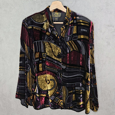 ATOC Burnout Velvet Sheer Silk Women's Top Size L Whimsy Goth Dark Academia 