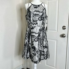 Adrianna Papell Black Ivory Swirl Print Halter Neck Dress Sz 10 Wedding NWT