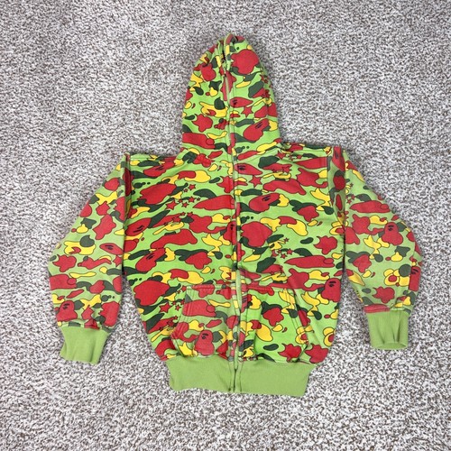 Vintage A Bathing Ape BAPE Hoodie Boy Medium Psyche Camo Full Zip Rasta Pharrell