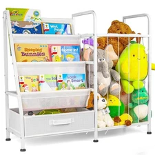 Kids’ Bookshelf & Stuffed Animal Storage – Large White 3-Tier Book Display Ra...