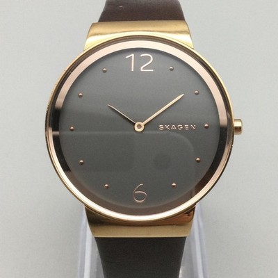 Skagen Freja Womens Watch 34mm Gray Rose Gold Tone Leather  display picture 1