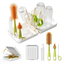 White Travel Bottle Brush, Portable Drying Rack, Baby Bottle Cleaner, Essential