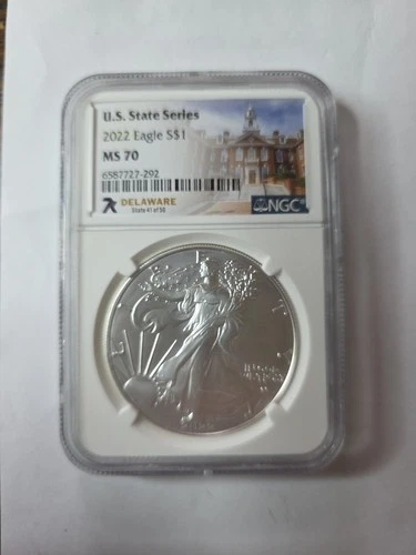 2022 7K Metals U.S. State Series American Silver Eagle NGC MS70 - Delaware