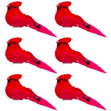 6pcs Red Cardinals Bird Decor Christmas Tree Ornaments 5.5Inch Clip on Fabric