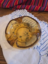 Vintage Viking Cigar Ashtray Amber  Honey Crackle Art Glass MCM Large 7"