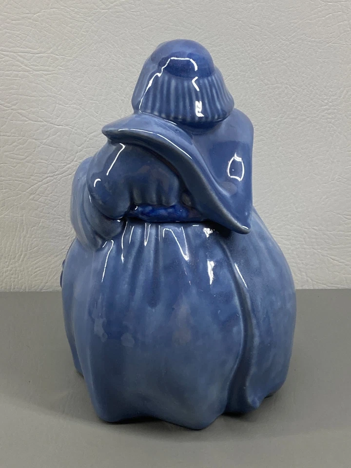 Red Wing Pottery BLUE Friar Tuck Cookie Jar THOU SHALT NOT STEAL 1940s Monk - Image 4 of 4